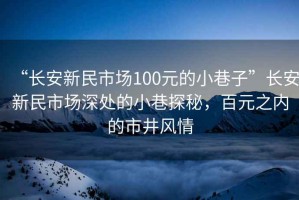 “长安新民市场100元的小巷子”长安新民市场深处的小巷探秘，百元之内的市井风情