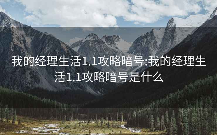 我的经理生活1.1攻略暗号:我的经理生活1.1攻略暗号是什么